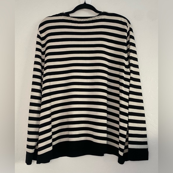 Talbots Sweater Women's 2X Cream Black Striped Neckline Beaded Detail Elegant - Picture 2 of 8